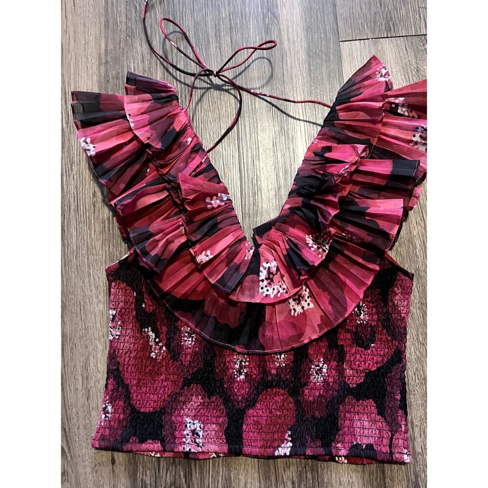 Anthropologie Ollari Organza Ruffled Floral Blouse Size Medium - Picture 6 of 8
